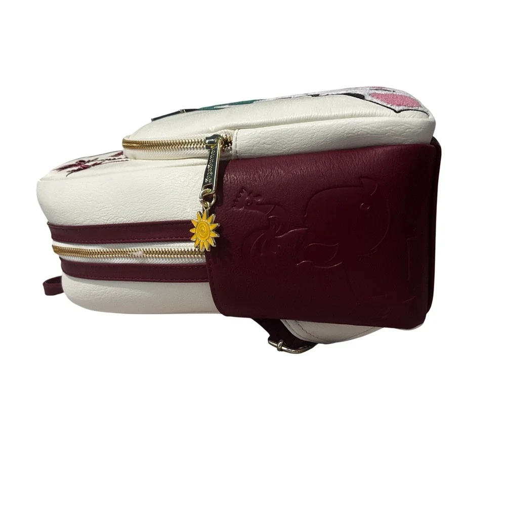 Disney Loungefly Moana Pua Hei Hei Stacked Chenille Mini Backpack Cream Burgundy